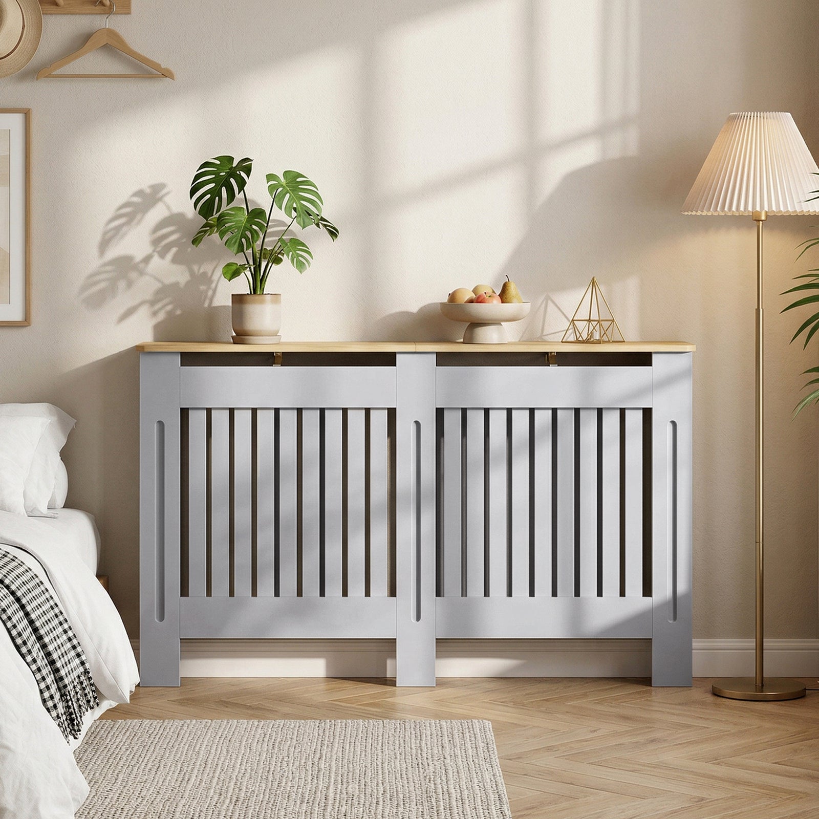 Slatted Radiator Cover, Painted Cabinet with Line Grill Design, 152L ×