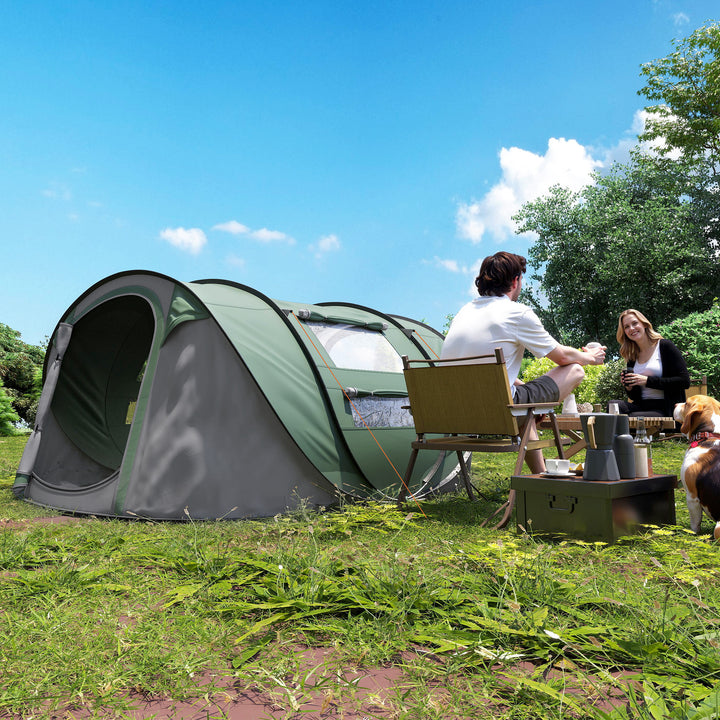 4 Person Pop-up Camping Tent Family Tent with Ground Sheet, 4 Windows and Portable Carry Bag for Beach Outdoor Trip, Dark Green