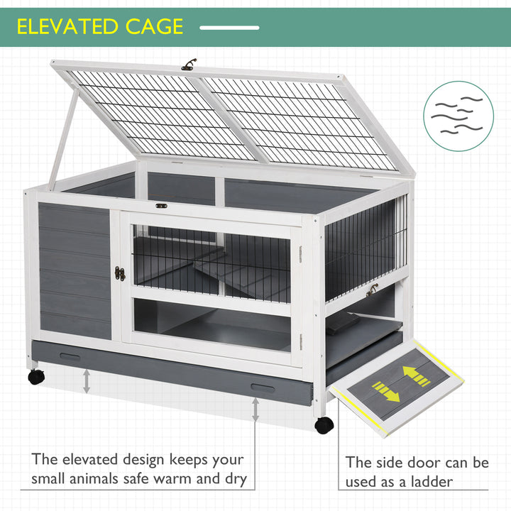 PawHut Wooden Guinea Pigs Hutches Elevated Pet Bunny House Rabbit Cage with Slide-Out Tray Indoor Grey | Aosom UK