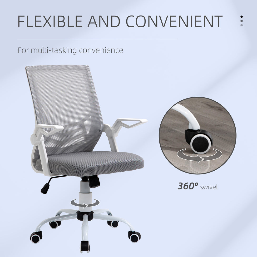 Mesh Office Chair with Flip-up Armrest, Swivel Computer Chair with Lumbar Support, Adjustable Height, Tilt Function for Home/Office, Grey
