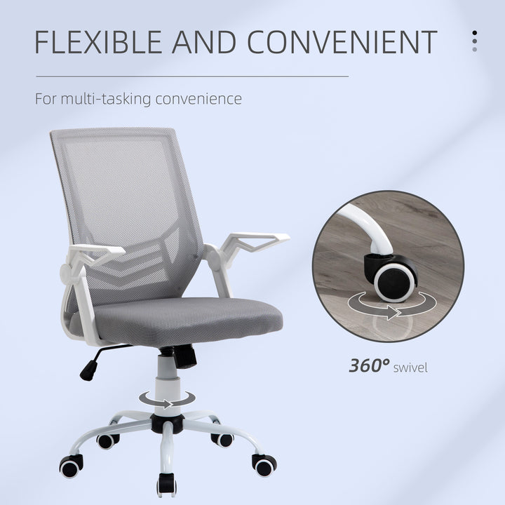 Mesh Office Chair with Flip-up Armrest, Swivel Computer Chair with Lumbar Support, Adjustable Height, Tilt Function for Home/Office, Grey