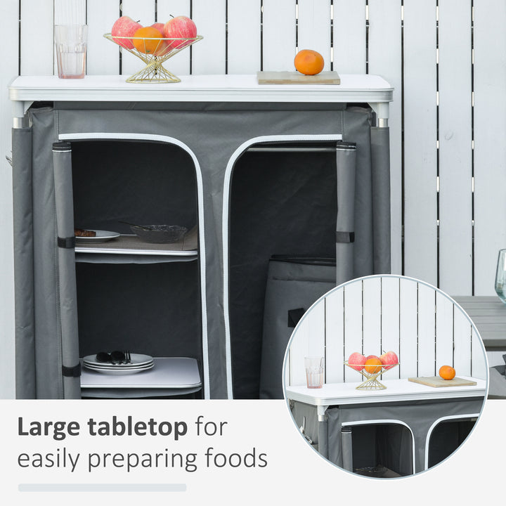 Aluminum Camping Cupboard, Camping Kitchen Station Cook Table with 3-Shelf, Storage Organiser for BBQ Party Picnic