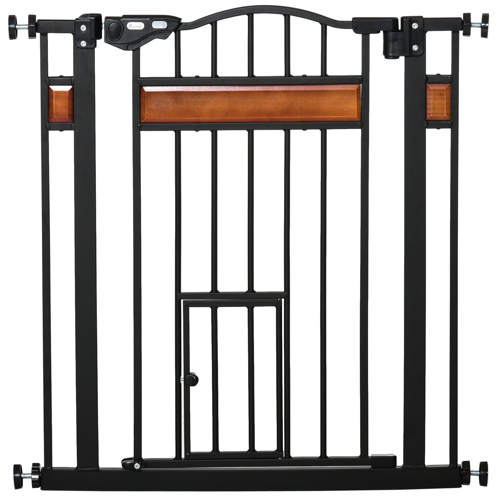 Pet Gate Safety Gate, with Cat Flap, Auto Close, for Staircases, Doorways, Hallways, 74-80cm Wide - Black