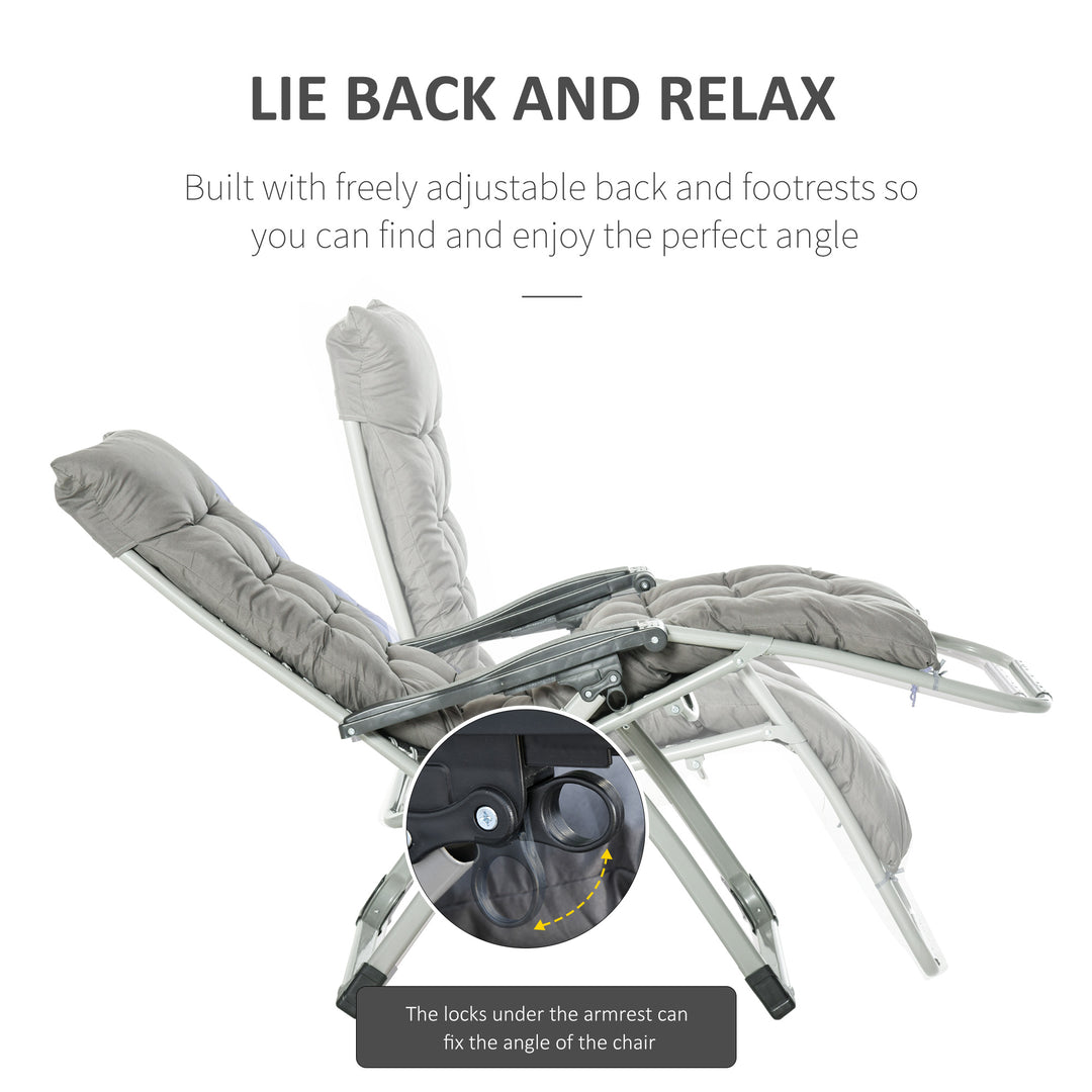 2pc Reclining Zero Gravity Sun Loungers ,Folding Chaise Lounge Chair with Cushions, Dark Grey