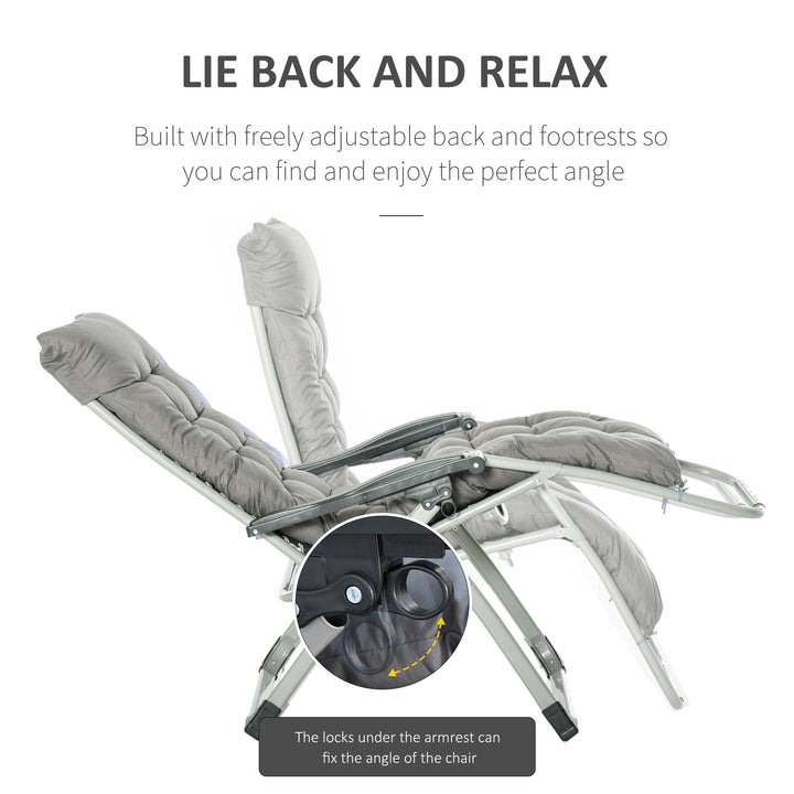 2pc Reclining Zero Gravity Sun Loungers ,Folding Chaise Lounge Chair with Cushions, Dark Grey