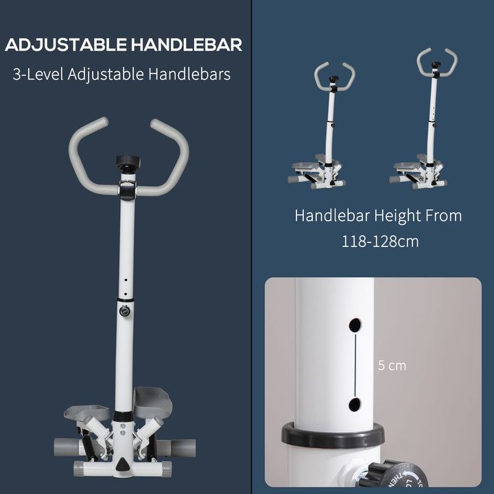 MCL Adjustable Twist Stepper Aerobic Ab Exercise Fitness Workout Machine w/ LCD Screen, Height Adjust Handlebars for Home Gym, White and Grey