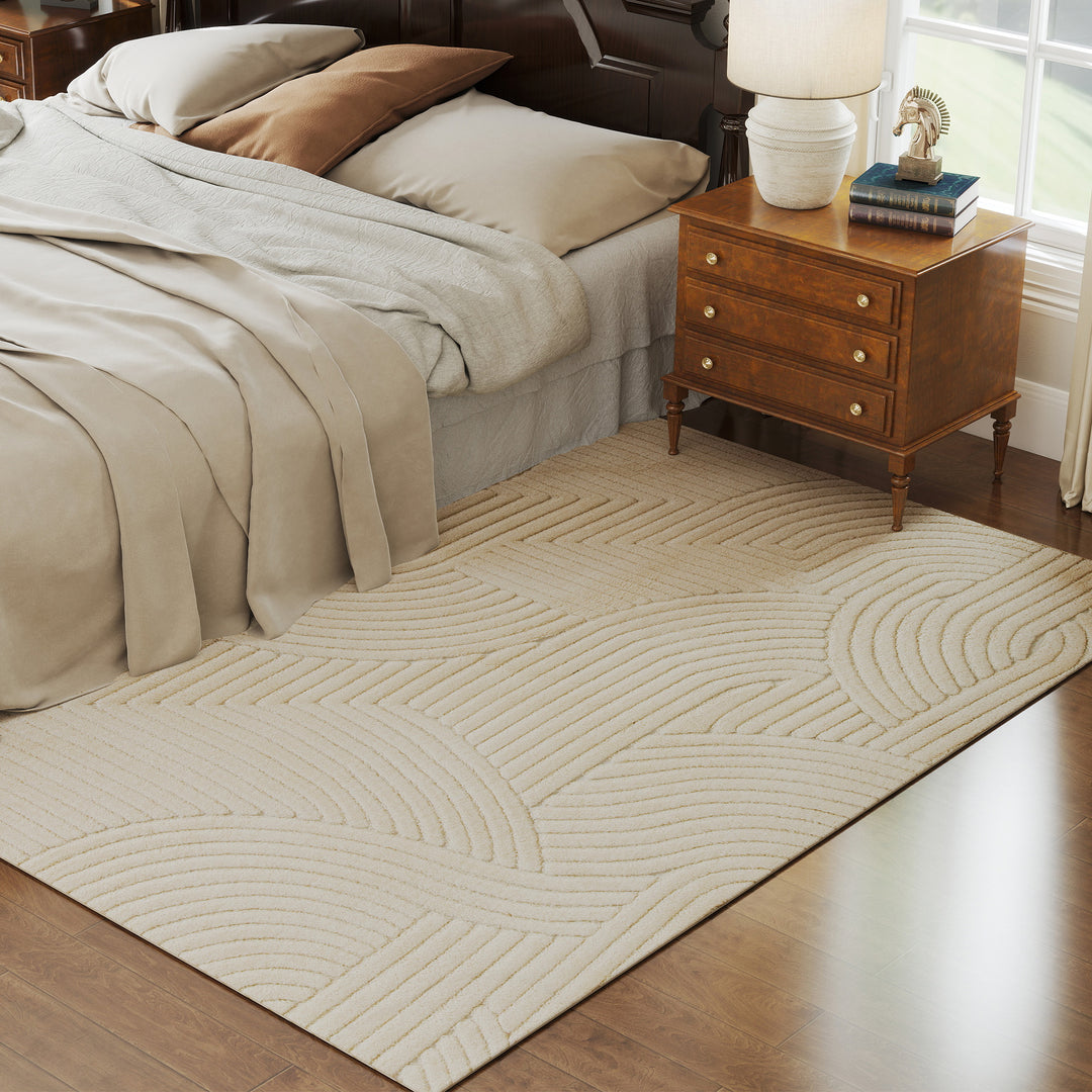 Modern Geometric Rug, Thick &amp; Plush, Non-Slip, 230 x 160 cm, Cream, Li