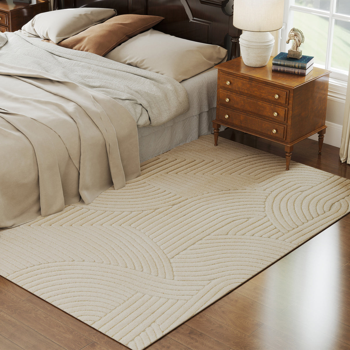Modern Geometric Rug, Thick & Plush, Non-Slip, 230 x 160 cm, Cream, Li