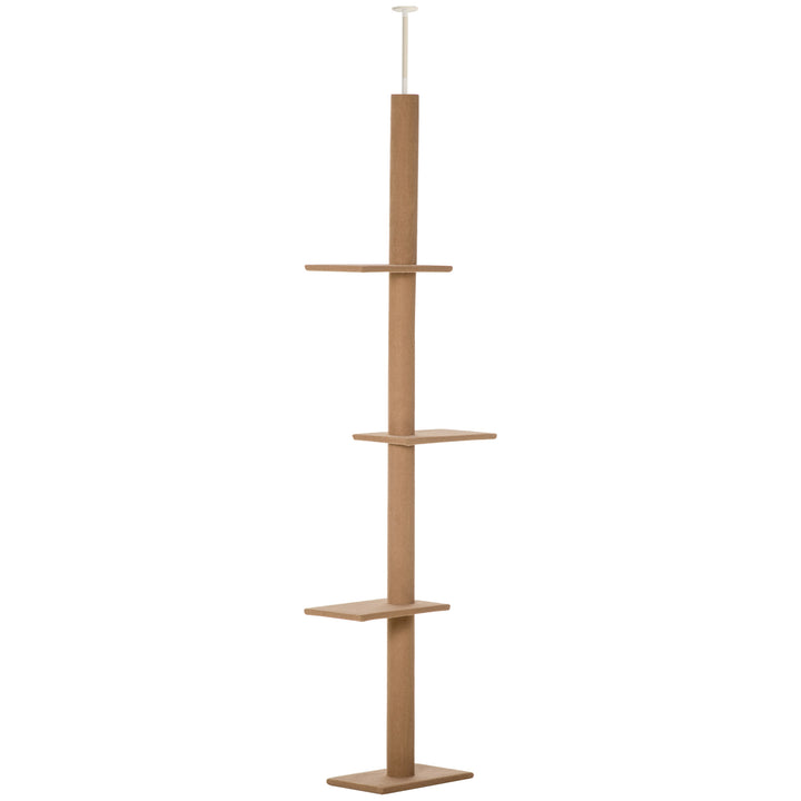 PawHut Floor to Ceiling Cat Tree, 260cm Tall with 3 Perches and Flannel Upholstery, Activity & Rest Tower, Brown | Aosom UK