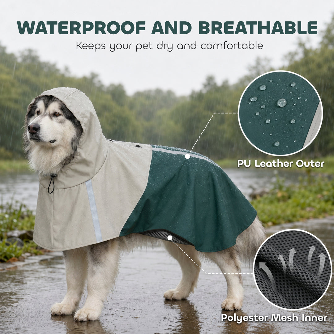Dog Raincoat with Hood, Waterproof &amp; Breathable Rain Jacket with Leash