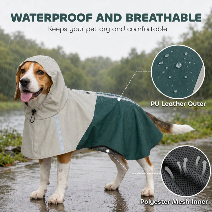 Dog Raincoat with Hood, Waterproof &amp; Breathable Rain Jacket with Leash