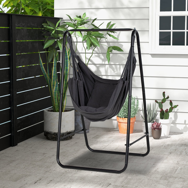 Outsunny Hammock Chair with Stand, Hammock Swing Chair with Cushion, Dark Grey