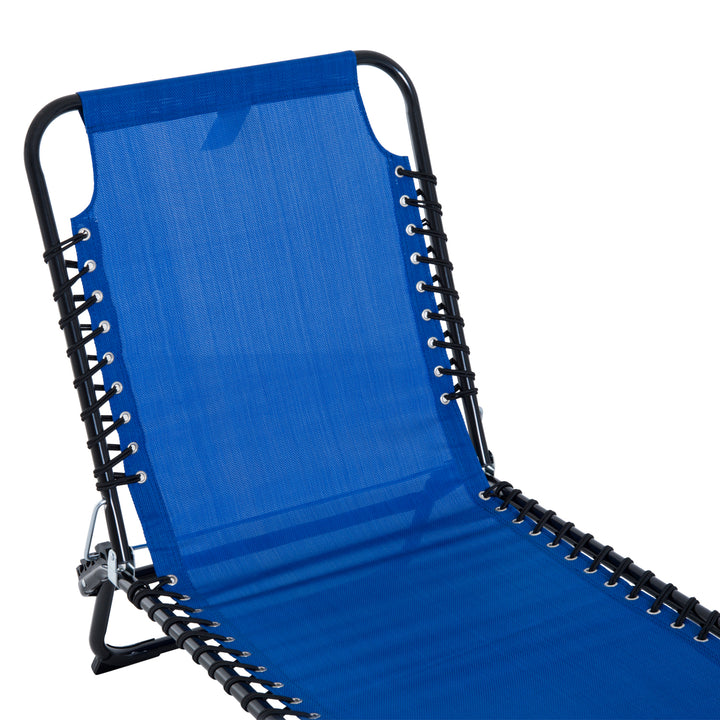 Foldable Sun Lounger, Outdoor 4 Level Adjustable Backrest Reclining Chaise Chair, Steel Frame Recliner Chair for Camping, Hiking, Navy Blue