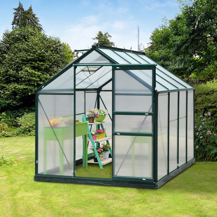 Outsunny Large Walk-In Greenhouse Aluminium Frame Greenhouse Garden Plants Grow Galvanized Base w/ Slide Door, 6 x 8 ft