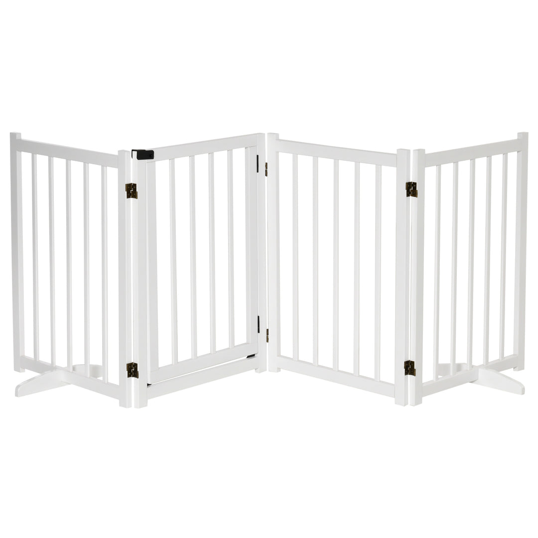 MCL Wooden Dog Gate, Dog Fence Indoor, 80 cm Tall Freestanding Pet Gate for Small and Medium Dogs with 4 Panels, 2 Support Feet, White