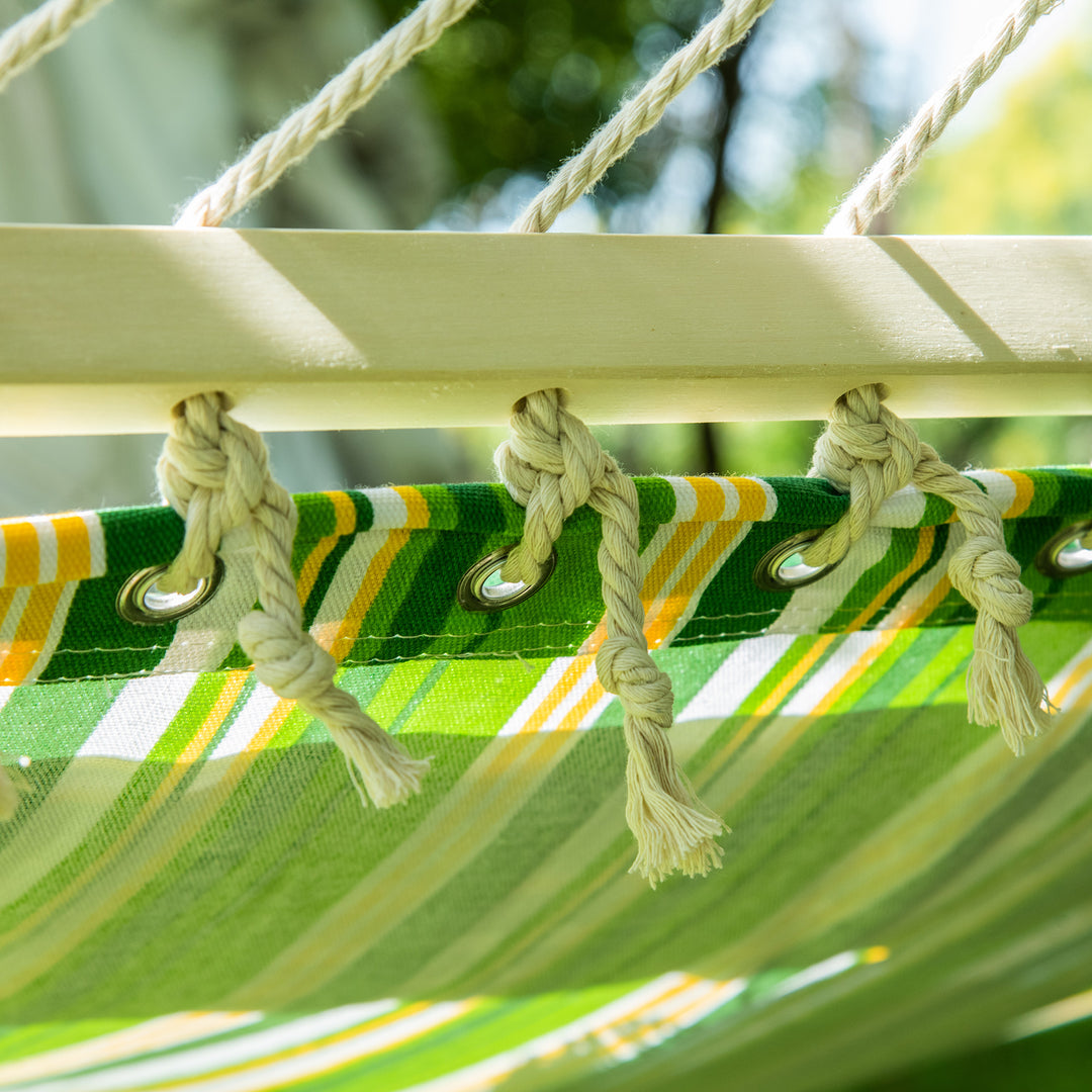 Double Cotton Hammock Camping Swing Outdoor Garden Beach Stripe Hanging Bed with Pillow, 188 x 140 cm, 180 KG Capacity, Green