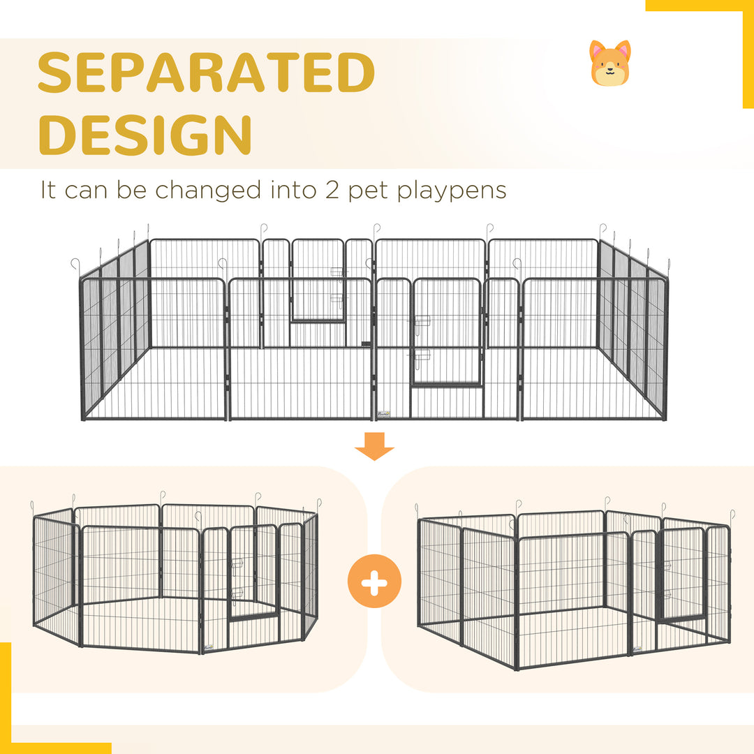 PawHut 16 Panels Heavy Duty Puppy Playpen, for Small and Medium Dogs, Indoor and Outdoor Use - Grey | Aosom UK