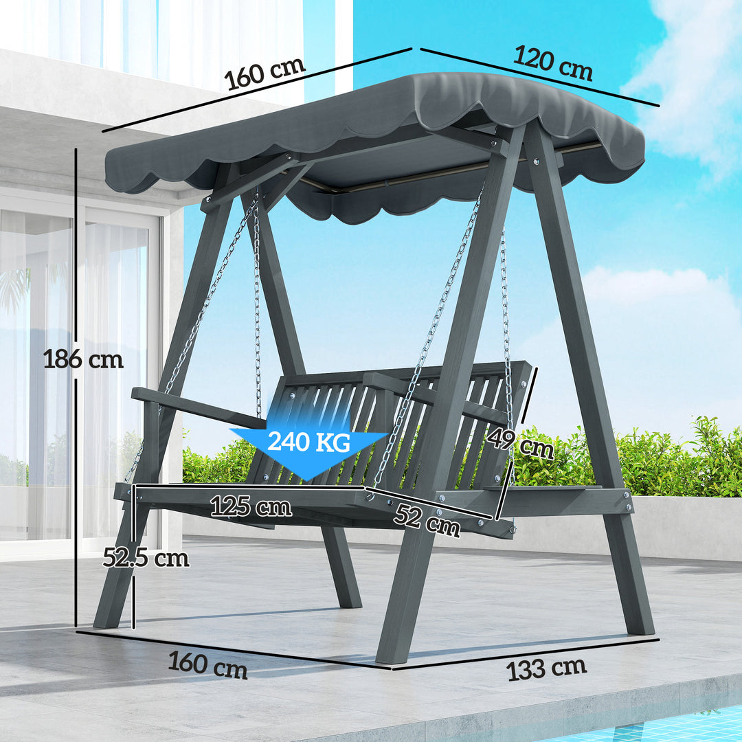 2 Seater Garden Swing Seat with Canopy, Wooden Swing Chair, Outdoor Ha