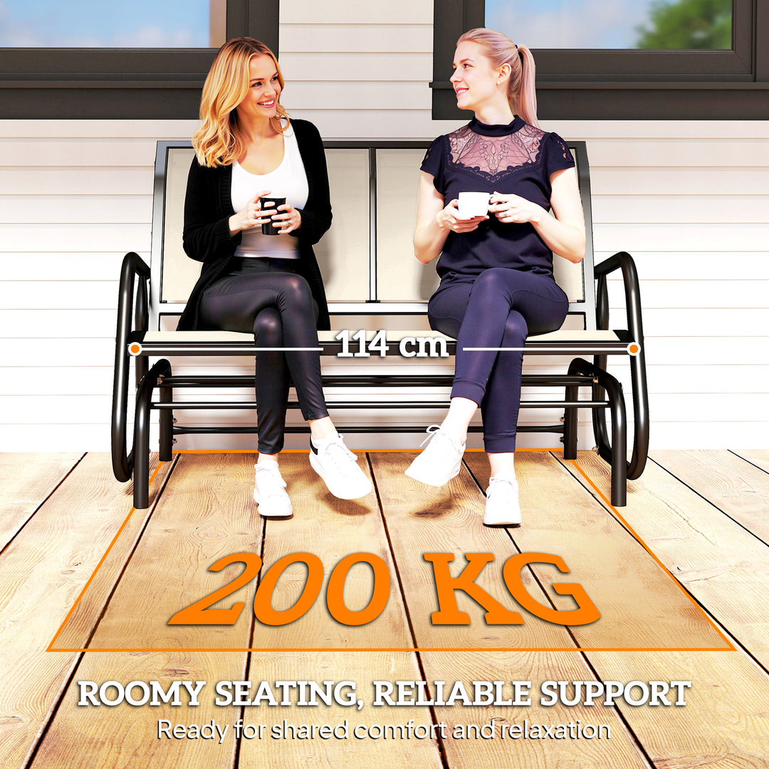 MCL 2-Person Outdoor Glider Bench Patio Double Swing Gliding Chair Loveseat w/Power Coated Steel Frame for Garden Patio Porch, Cream