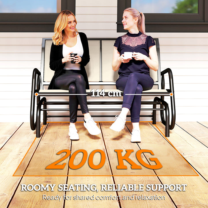 MCL 2-Person Outdoor Glider Bench Patio Double Swing Gliding Chair Loveseat w/Power Coated Steel Frame for Garden Patio Porch, Cream