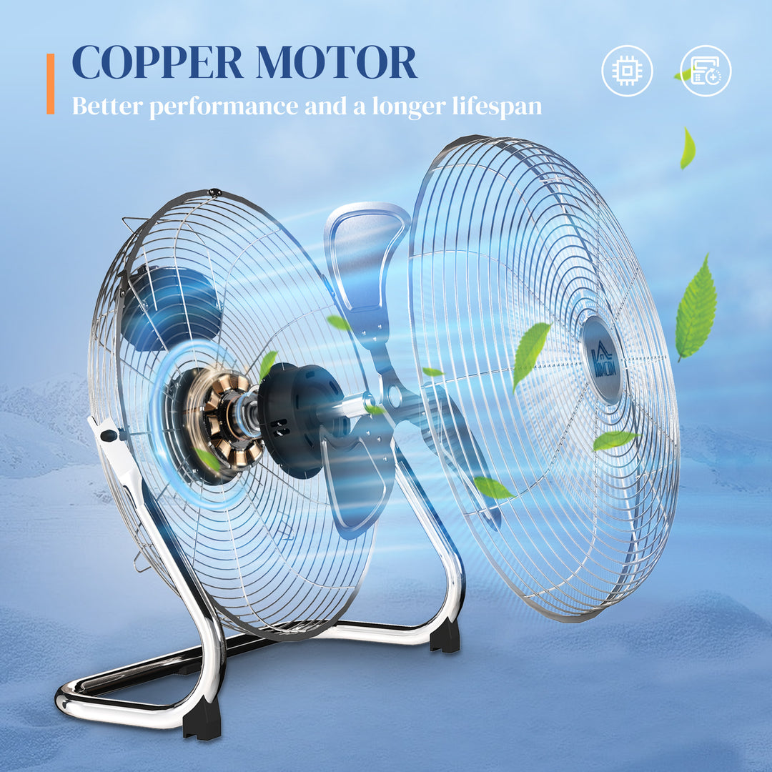 20 Inches Chrome Metal Floor Fan, High Velocity 3-Speed Home Gym with Adjustable Head, Portable Desk & Table Fan Air Circulator for Home Office, Powerful Airflow, Quiet Operation