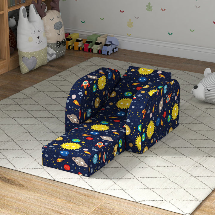 AIYAPLAY Foldable Toddler Chair Soft Snuggle Sponge Filled for Bedroom Playroom, Aged 18 Months to 3 Years - Dark Blue | Aosom UK