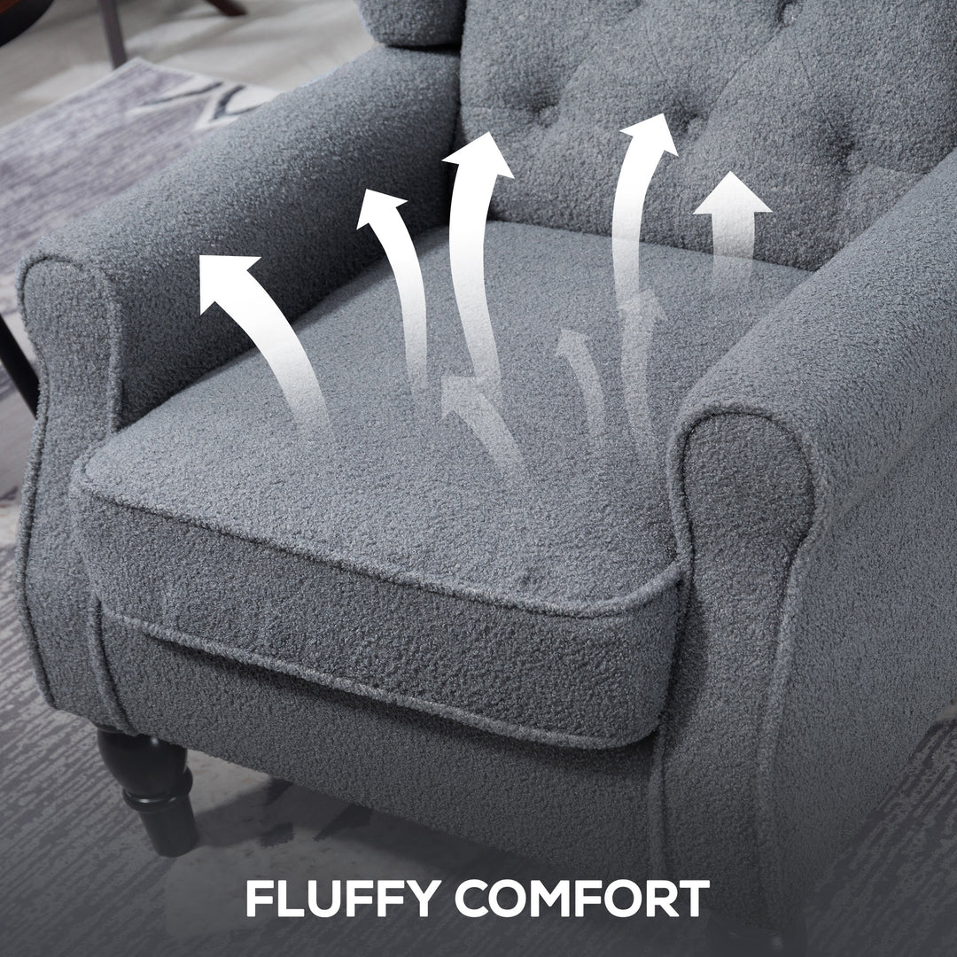 Wingback Accent Chair, Retro Upholstered Button Tufted Occasional Chair for Living Room and Bedroom, Grey