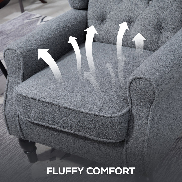 Wingback Accent Chair, Retro Upholstered Button Tufted Occasional Chair for Living Room and Bedroom, Grey