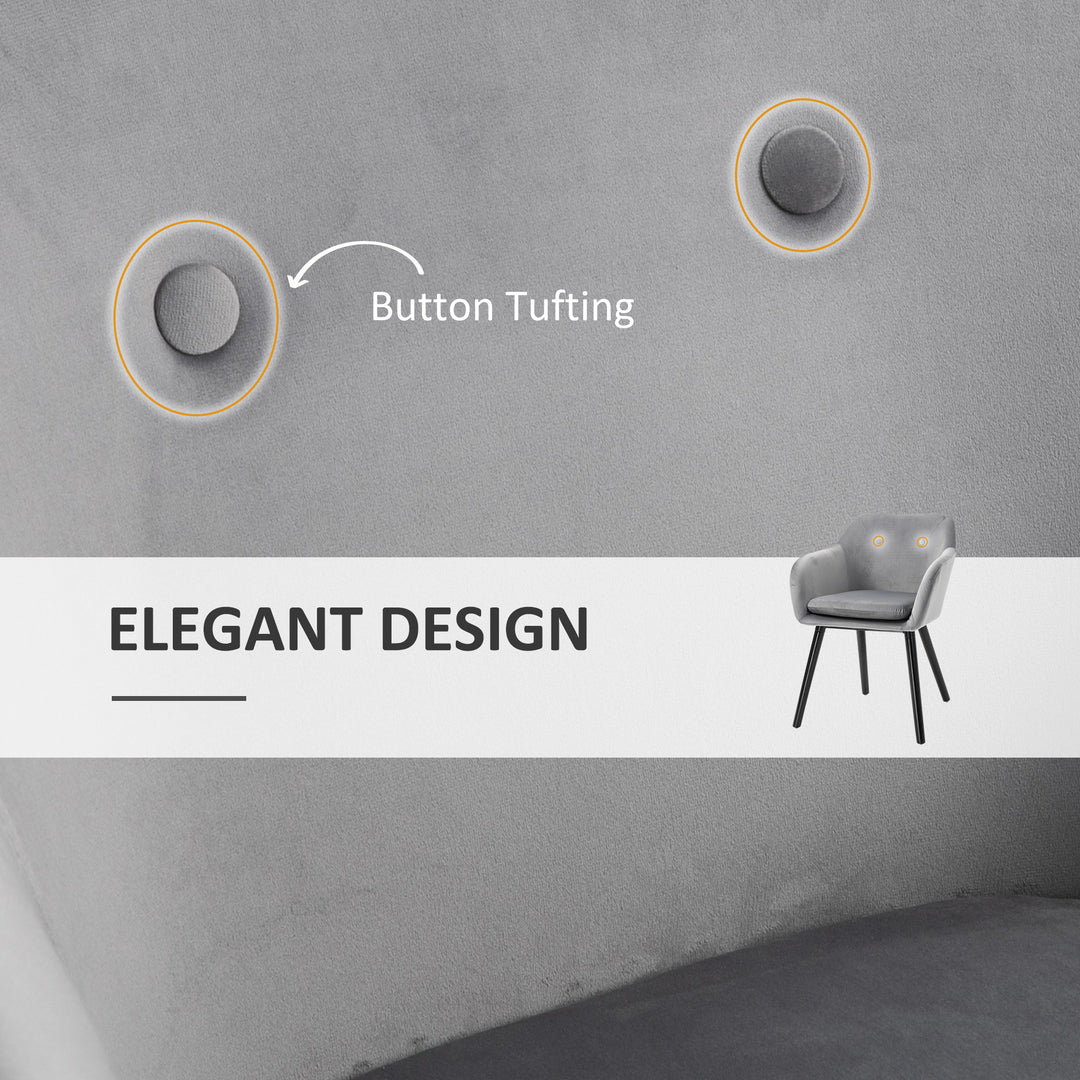 Dining Chairs Set of 2 Modern Upholstered Fabric Velvet-Touch Leisure Chairs with Backrest and Armrests, Lounge Reception Chairs for Home Office Kitchen Counter, Grey