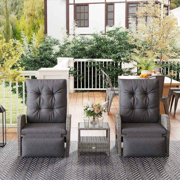 2 Seater Patio Rattan Wicker Chaise Lounge Sofa Set w/ Cushion for Patio Garden Porch, Grey