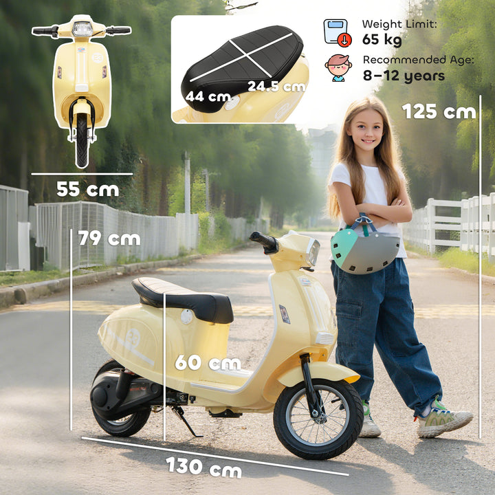 MCL 24V Kids Electric Motorbike, Ride on Motorcycle with Manual Throttle, Brakes and LED Lights for Ages 8-12 Years, Beige