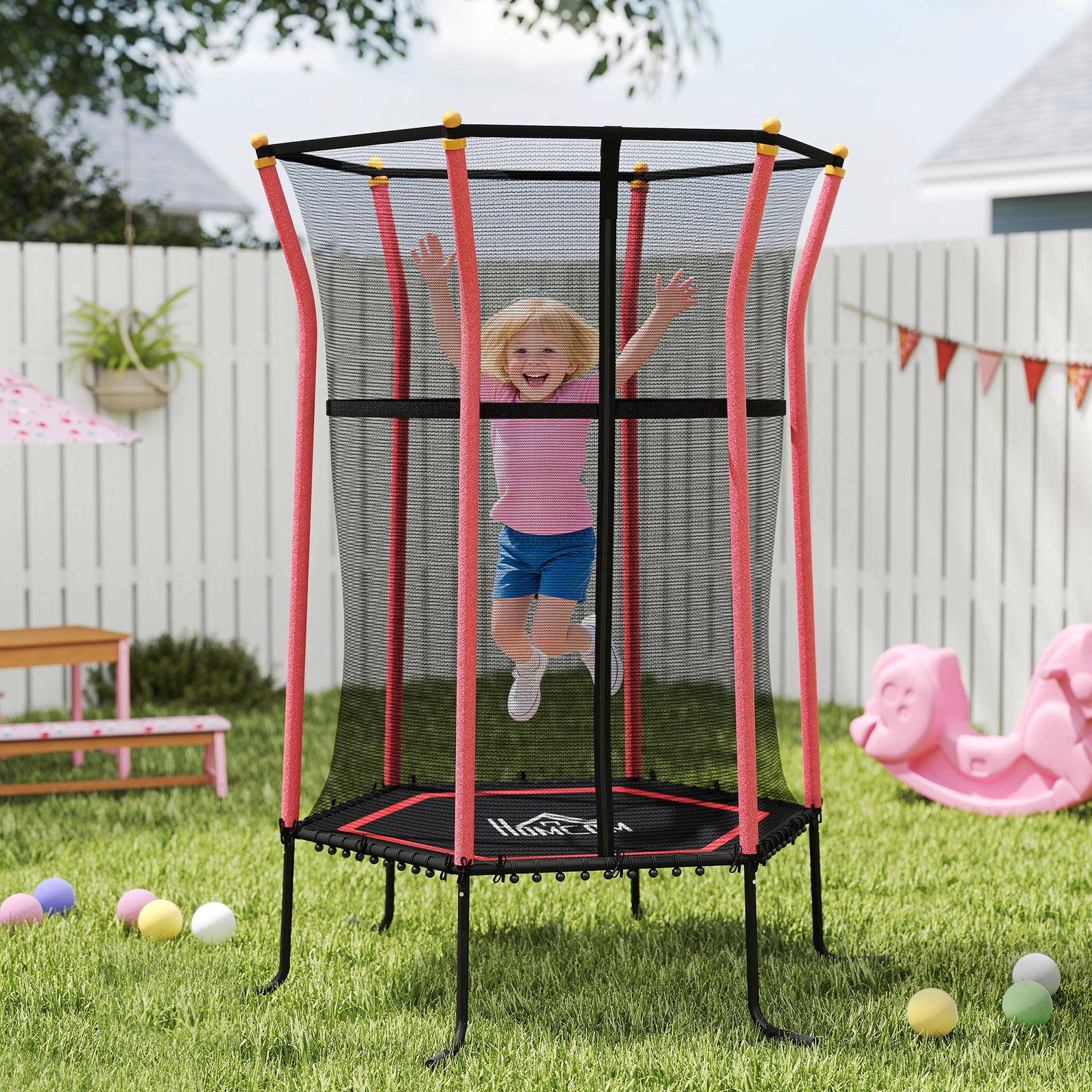Kids Trampoline Mini Bouncer with Enclosure Safety Net For Ages 3-10 Years - Red