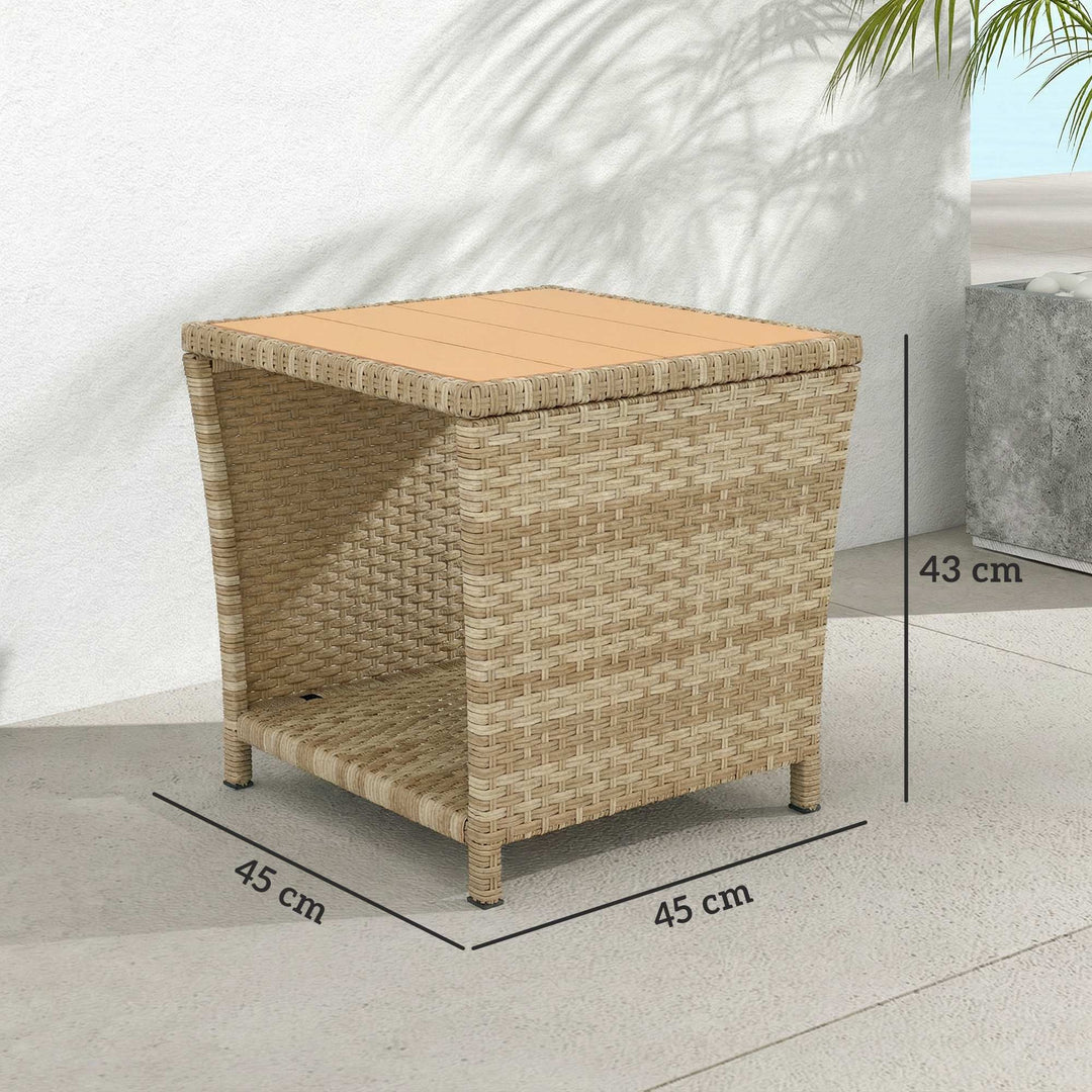 Side Table 2-Tier Outdoor Coffee Table with Storage Shelf PS Wood Slat