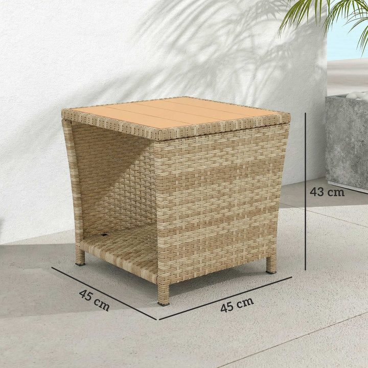 Side Table 2-Tier Outdoor Coffee Table with Storage Shelf PS Wood Slat