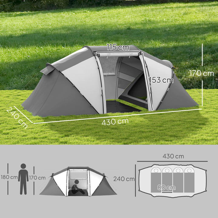4-6 Man UV Protection Camping Tent - Charcoal Grey and White