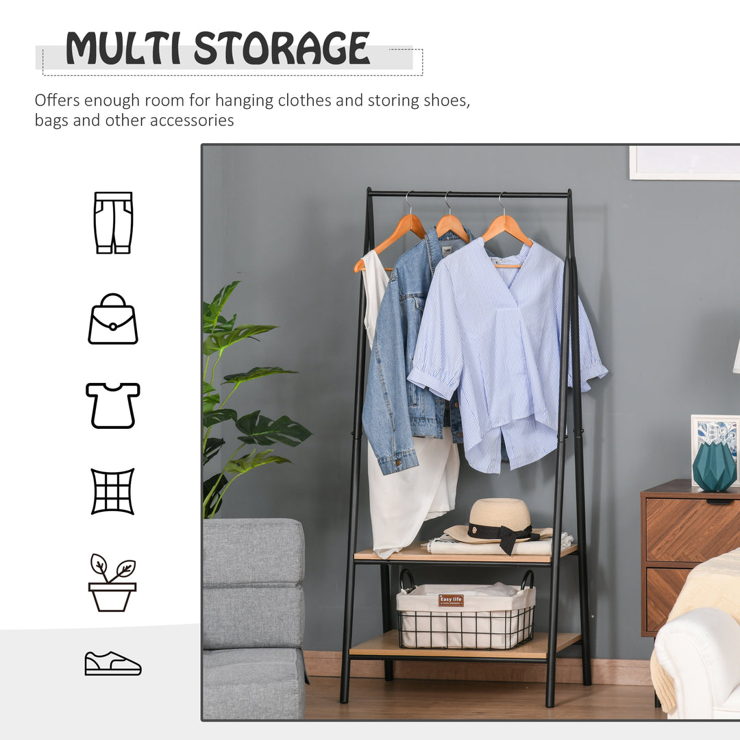 MCL Clothes Rail, Freestanding Metal Clothes Rack with 2 Tier Storage Shelves for Bedroom and Entryway, 64 x 42.5 x 149 cm, Black Frame
