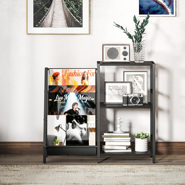 3-Tier Record Player Stand, End Table for Living Room, Bedroom - Black Wood Effect