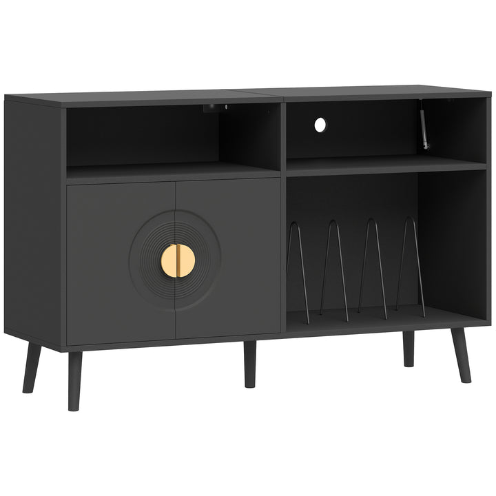 Record Player Stand, Vinyl Record Holder with Storage Holds Up to 300 - Black
