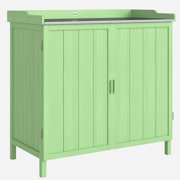 Wood Garden Storage Cabinet, Outdoor Tool Shed, Potting Bench Table wi