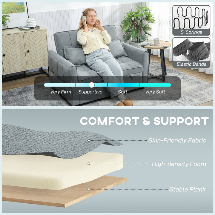 2 Seater Sofa Bed, 3-in-1 Convertible Sleeper Sofa with Click-clack Adjustable Backrest and 2 Pillows, Light