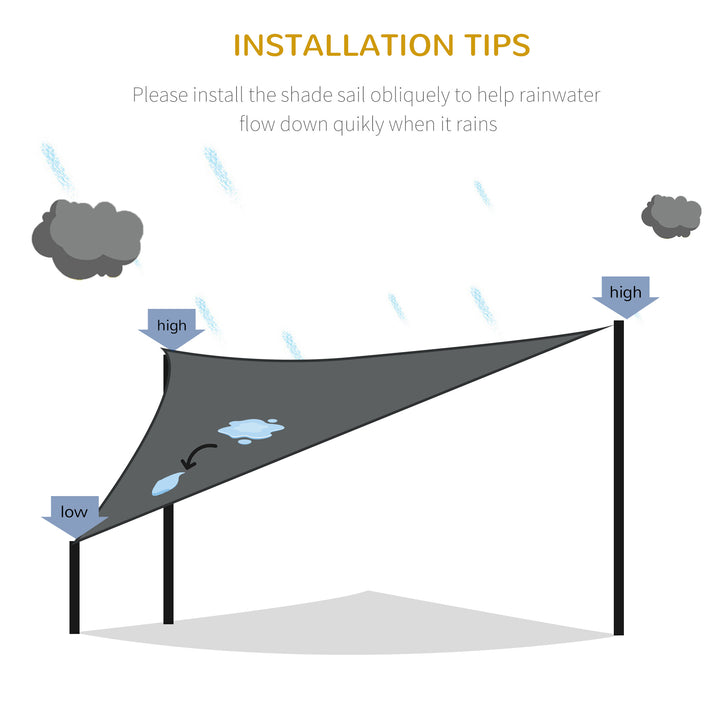 5x5m Triangle Sun Shade Sail Outdoor UV Protection HDPE Canopy w/ Steel Rings Ropes UV Block Outdoor Patio Shelter Grey