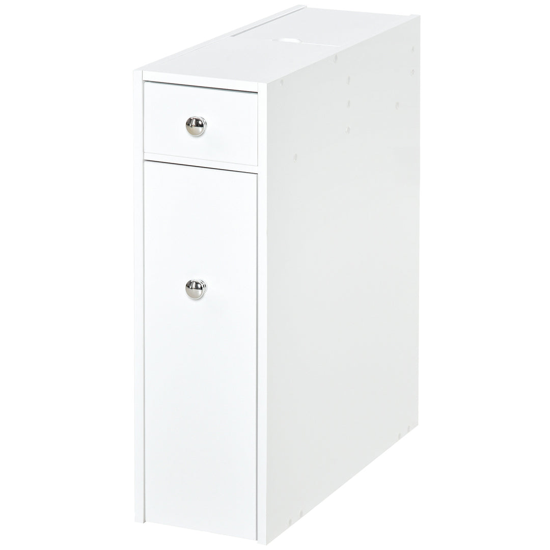 MCL Bathroom Slim Floor Cabinet Narrow Wooden Storage Home Bath Toilet Cupboard Organiser Unit with Drawers White