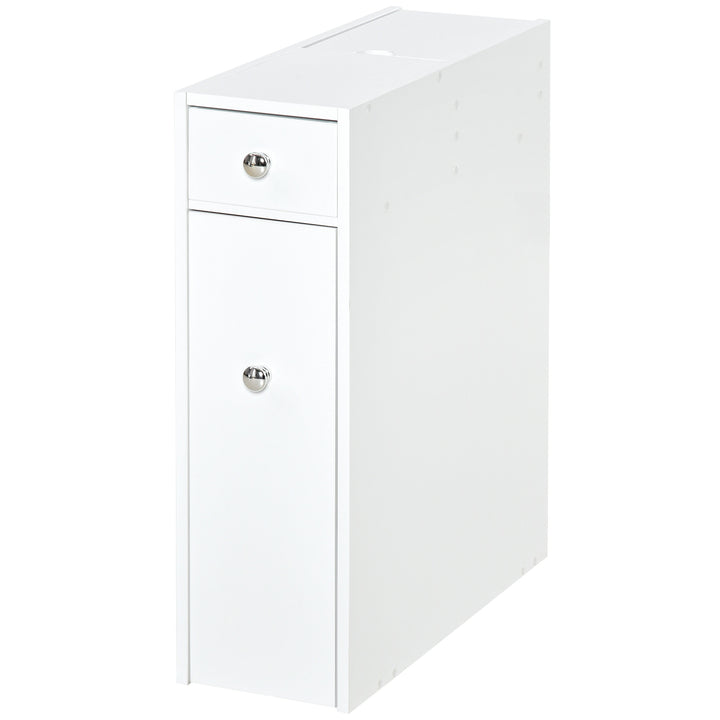 MCL Bathroom Slim Floor Cabinet Narrow Wooden Storage Home Bath Toilet Cupboard Organiser Unit with Drawers White