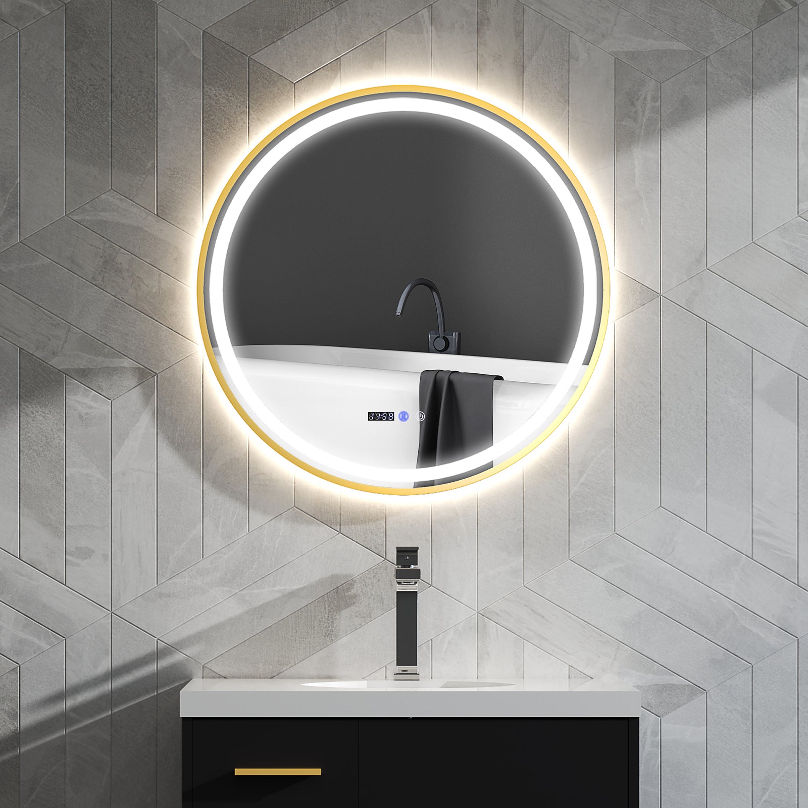 80cm Anti-Fog LED Bathroom Mirror - Gold Tone