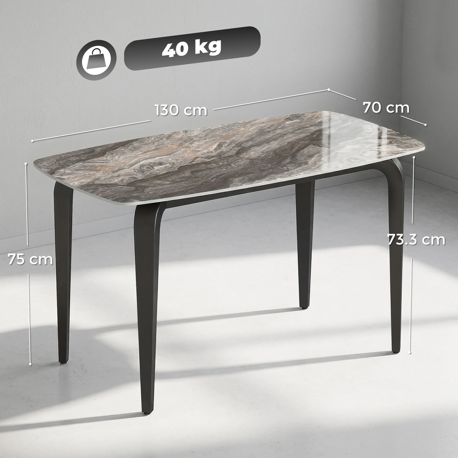 Dining Table for 4, Modern Kitchen Table with Sintered Stone Tabletop,