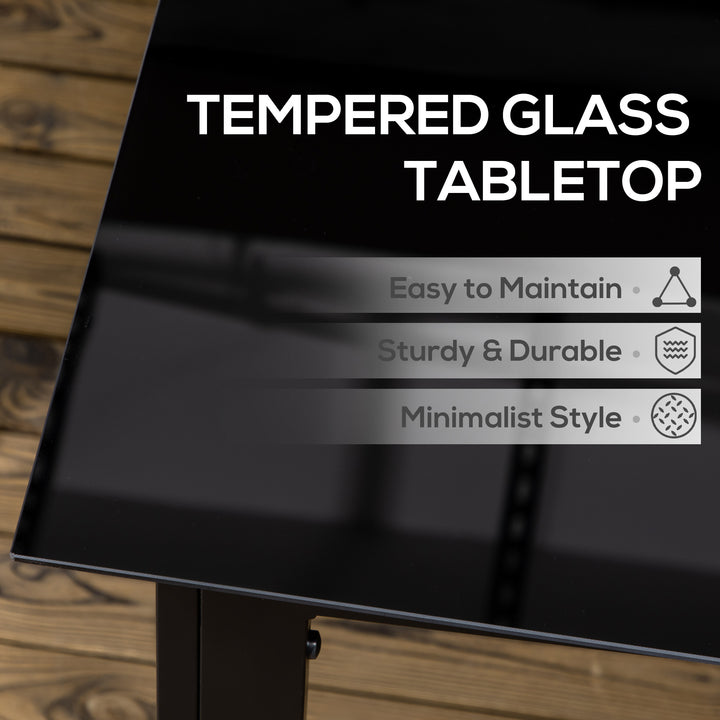 Outdoor Dining Table for 6, Aluminium Rectangular Garden Table with Tempered Glass Tabletop for Yard, Patio, Black