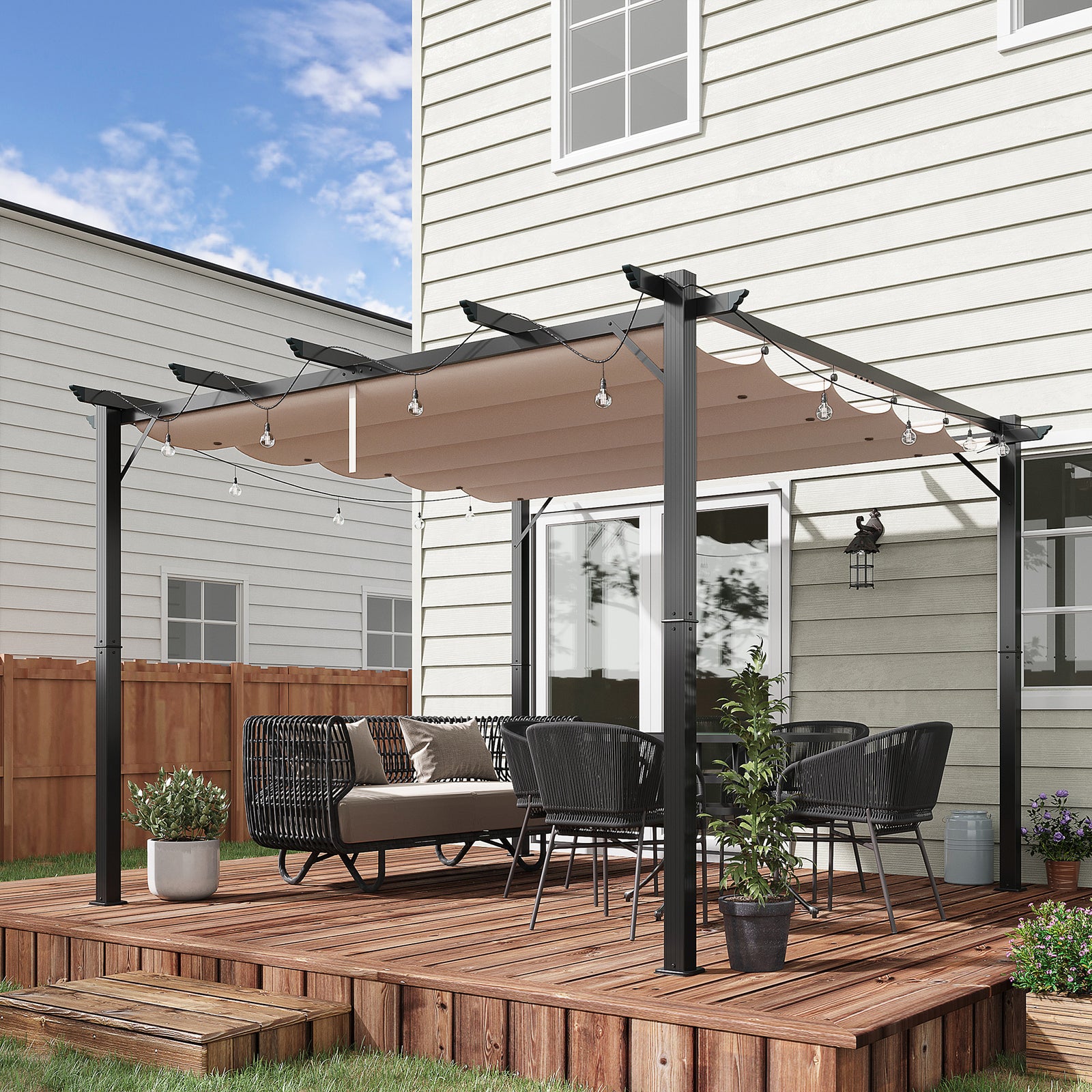3 x 3(m) Aluminium Pergola Canopy Gazebo Awning Outdoor Garden Sun Shade Shelter Marquee Party BBQ, Brown