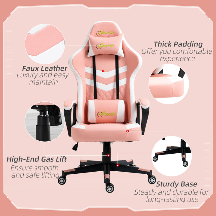 Gaming Chair, Computer Desk Chair with Lumbar Support, Faux Leather Racing Chair with Headrest and Swivel Wheels for Home Office, Pink