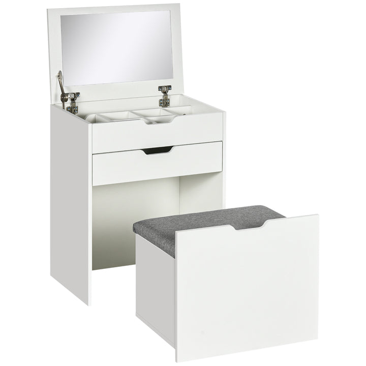 MCL Dressing Table with Flip-up Mirror and Storage Stool, Vanity Table with Drawer and Hidden Compartments for Bedroom, Living Room, White