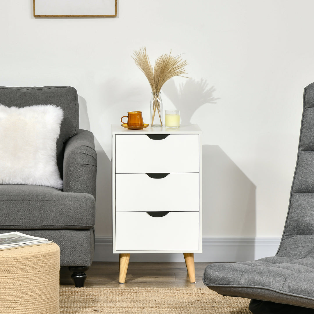 HOMCOM Bedroom Chest of Drawers, 3-Drawer Storage Unit with Wood Legs and Cut-out Handles, White